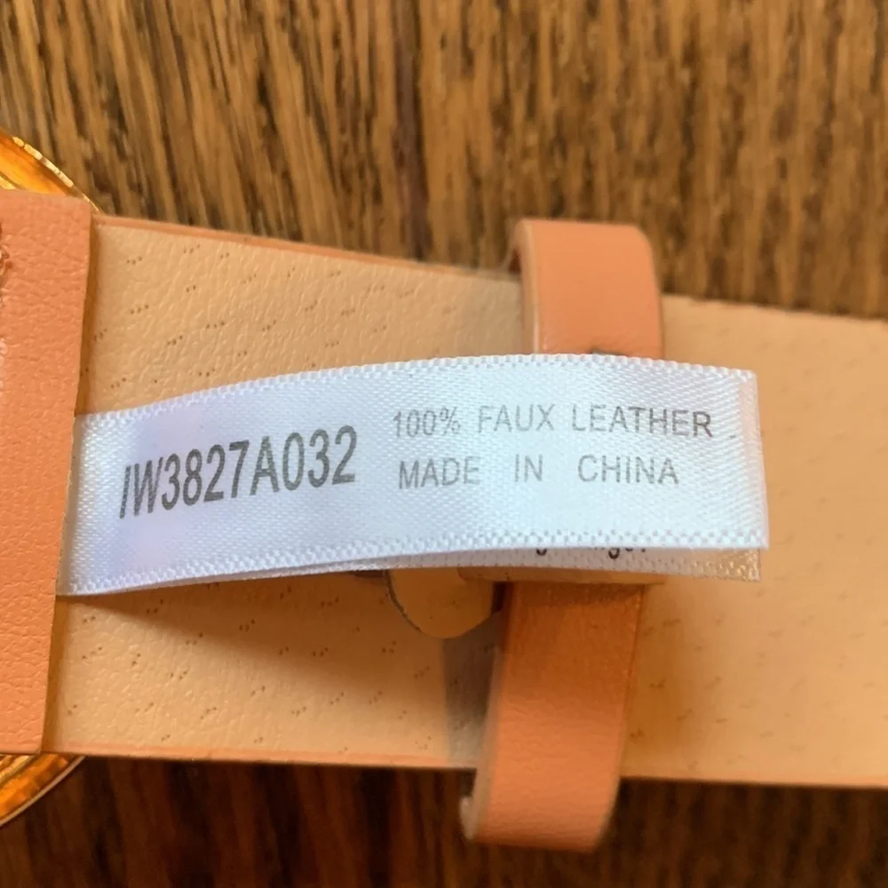 Faux leather peachy tan belt with gold buckle detail